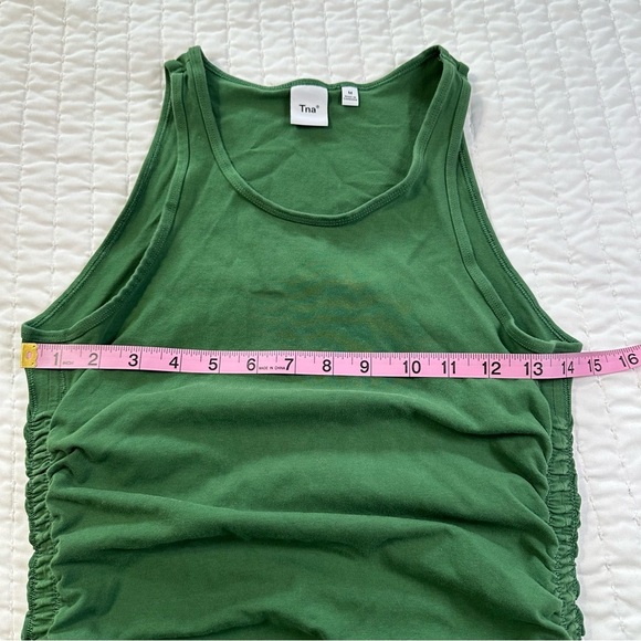 Aritzia TNA Chill Bodycon Malibu Olive Green Ruched Mini Dress - Picture 9 of 13